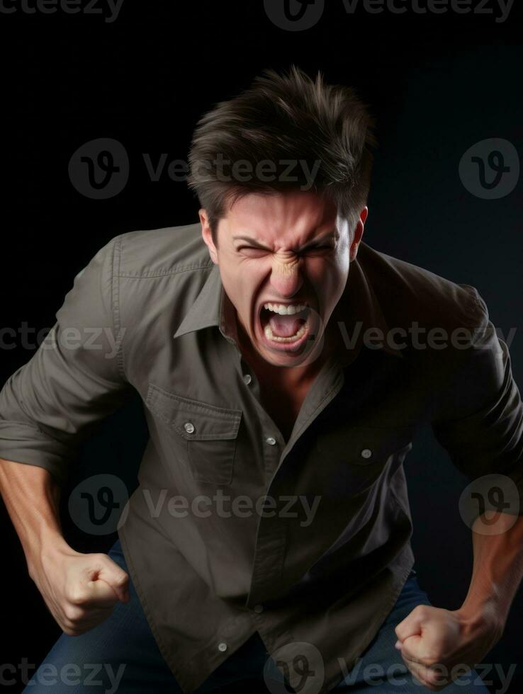 Man of European appearance who appears to be furious AI Generative photo