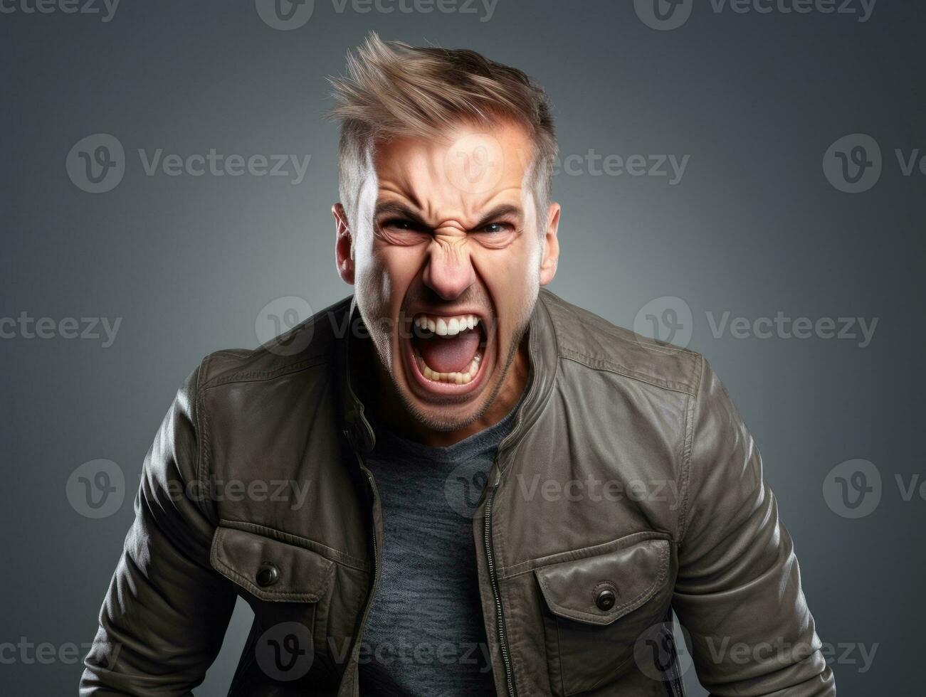 Man of European appearance who appears to be furious AI Generative photo