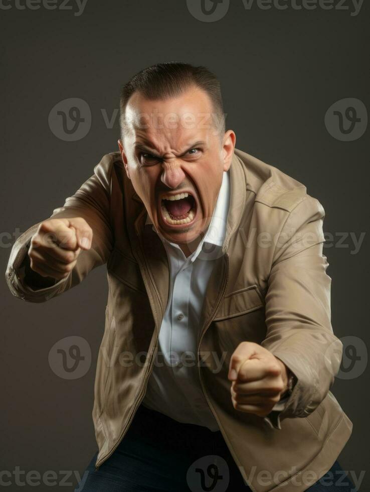 Man of European appearance who appears to be furious AI Generative photo