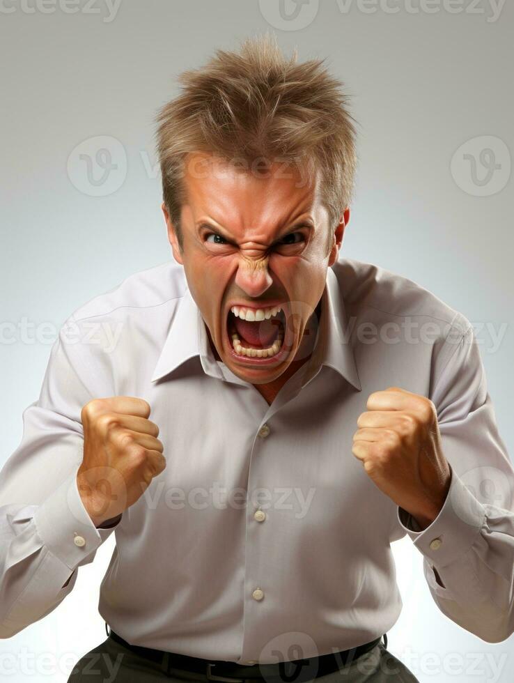 Man of European appearance who appears to be furious AI Generative photo