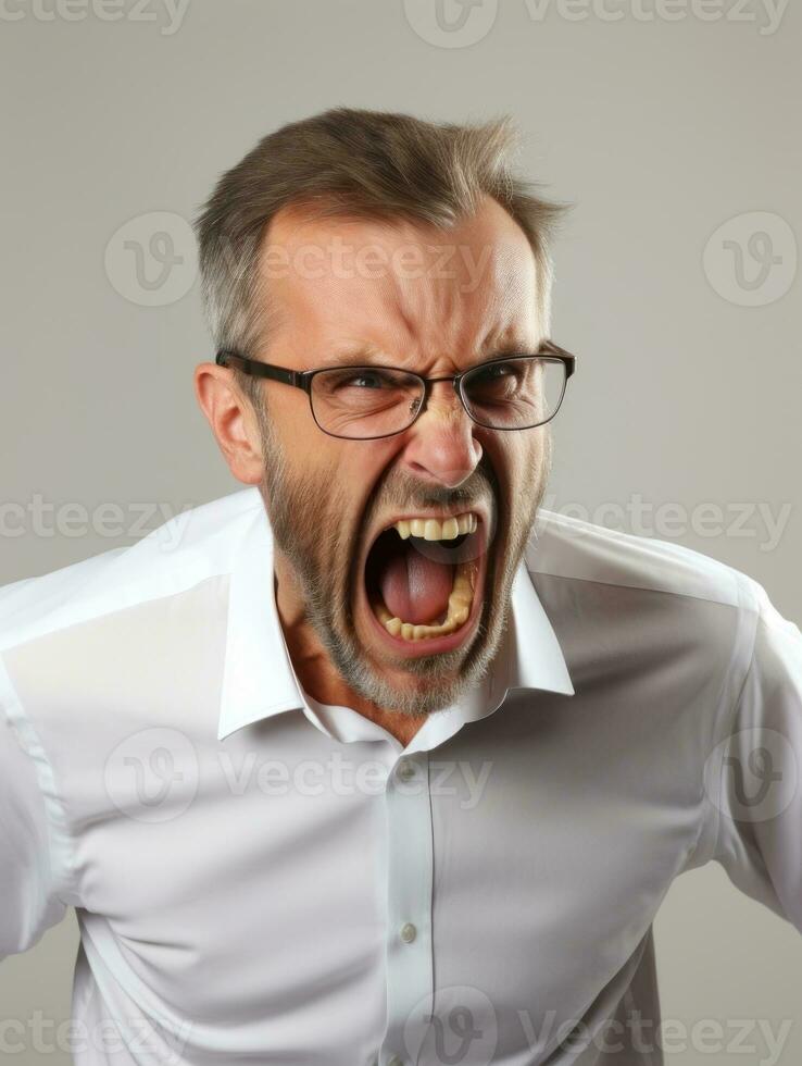 Man of European appearance who appears to be furious AI Generative photo