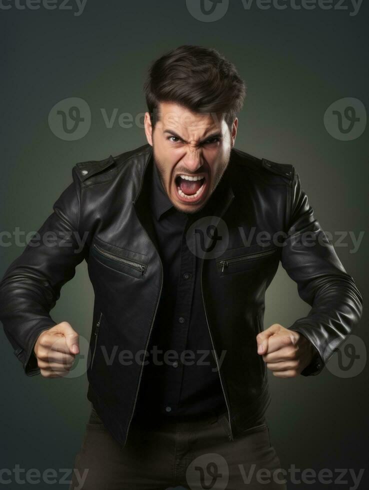 Man of European appearance who appears to be furious AI Generative photo