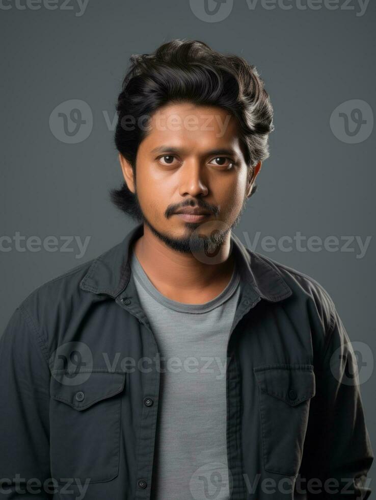 Indian man is sad on a minimalist neutral background AI Generative photo