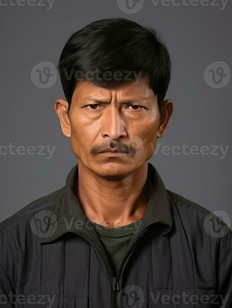 Indian man is sad on a minimalist neutral background AI Generative photo