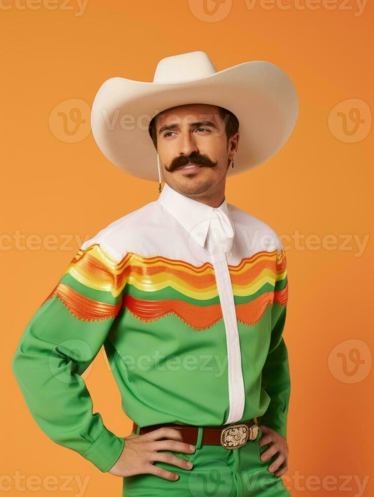 Mexican man is sad on a minimalist neutral background AI Generative photo