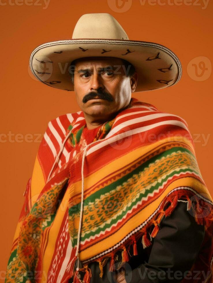 Mexican man is sad on a minimalist neutral background AI Generative photo