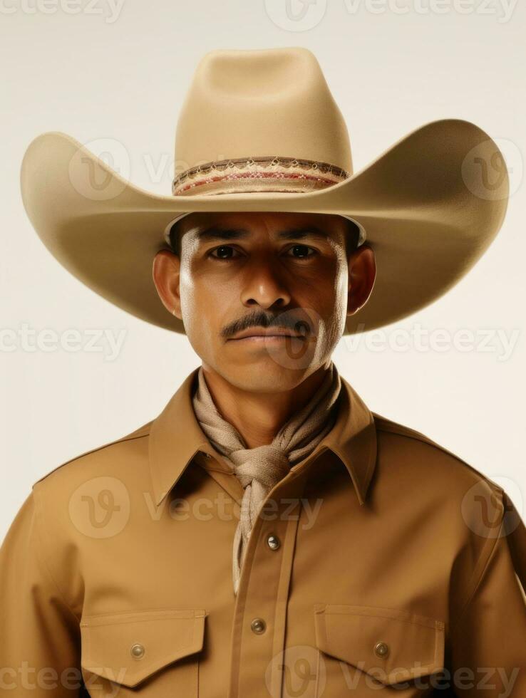 Mexican man is sad on a minimalist neutral background AI Generative photo