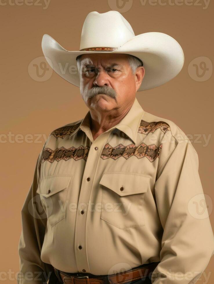 Mexican man is sad on a minimalist neutral background AI Generative photo