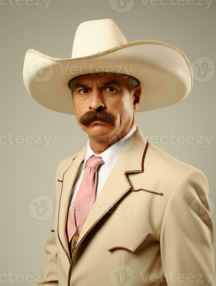 Mexican man is sad on a minimalist neutral background AI Generative photo