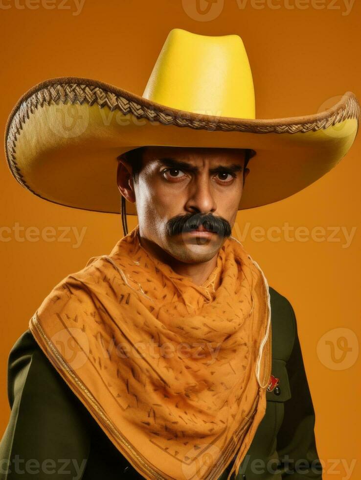 Mexican man is sad on a minimalist neutral background AI Generative photo