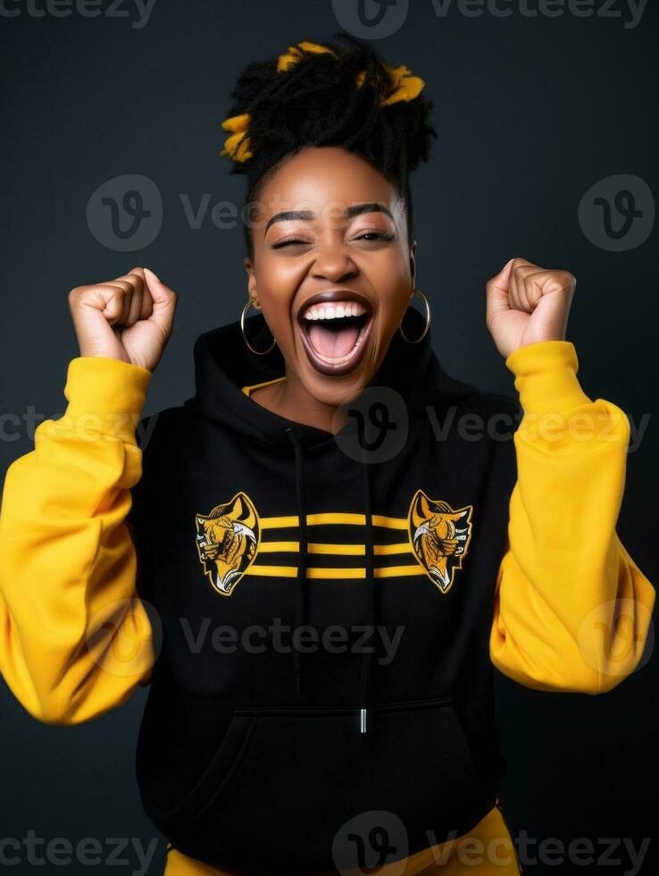 Young african woman dressed in sportswear clearly active and full of energy AI Generative photo