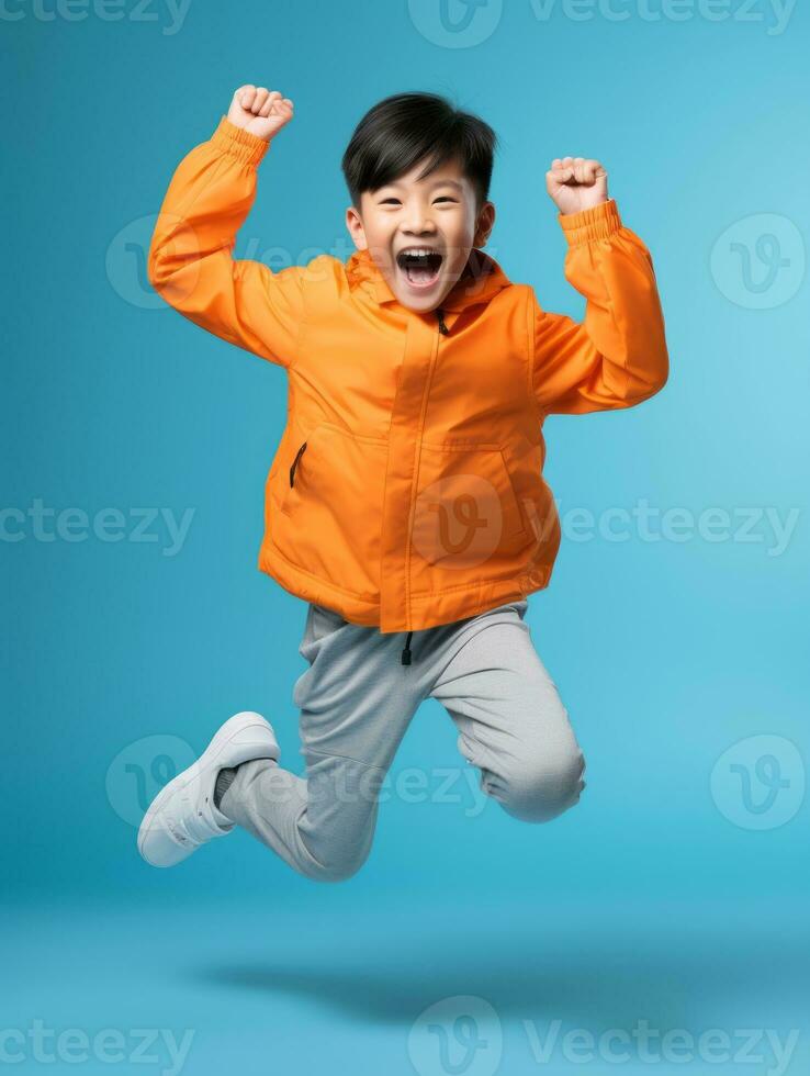 Young asian kid dressed in sportswear clearly active and full of energy AI Generative photo