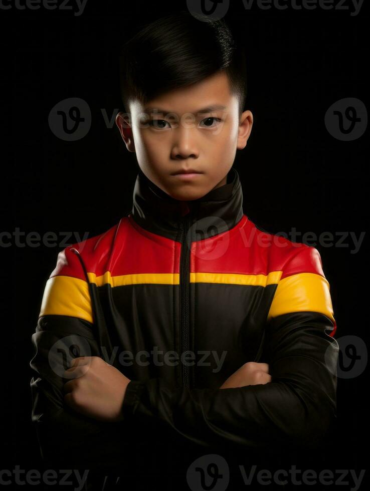 Young asian kid dressed in sportswear clearly active and full of energy AI Generative photo