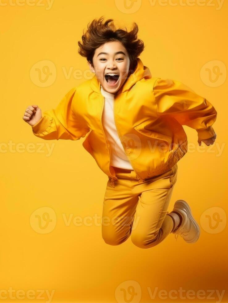 Young asian kid dressed in sportswear clearly active and full of energy AI Generative photo