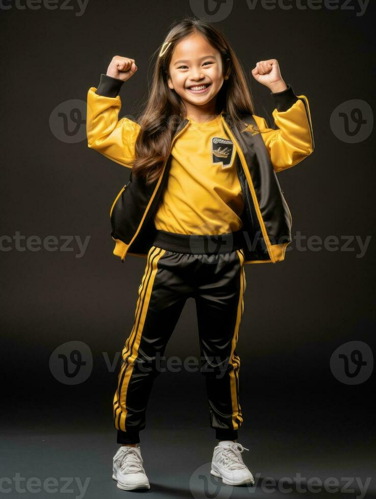 Young asian kid dressed in sportswear clearly active and full of energy AI Generative photo