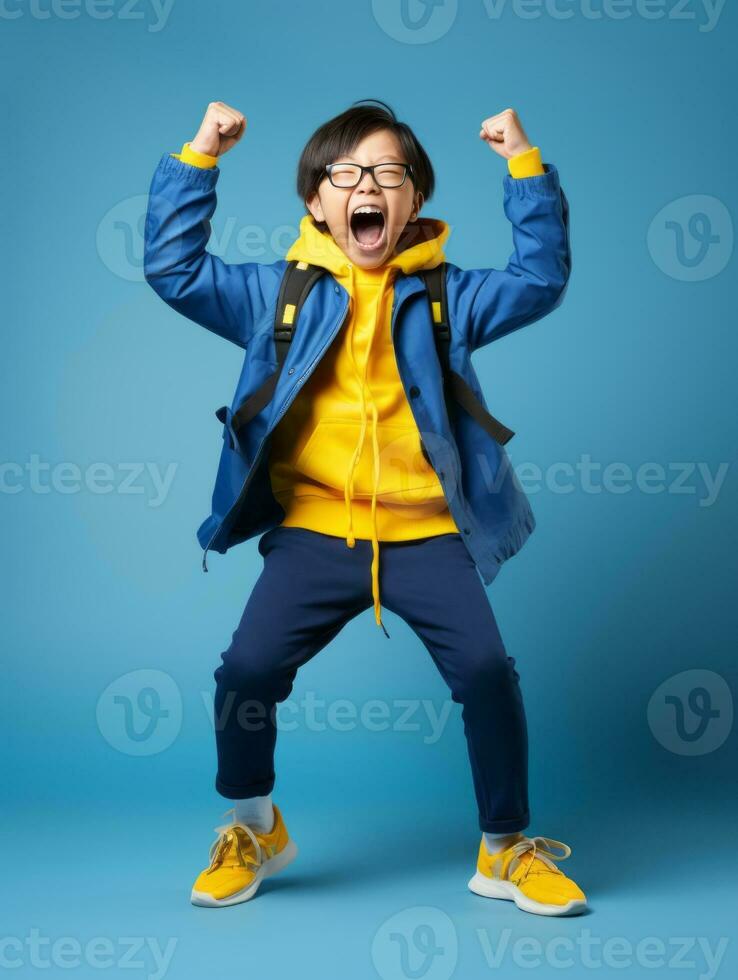 Young asian kid dressed in sportswear clearly active and full of energy AI Generative photo