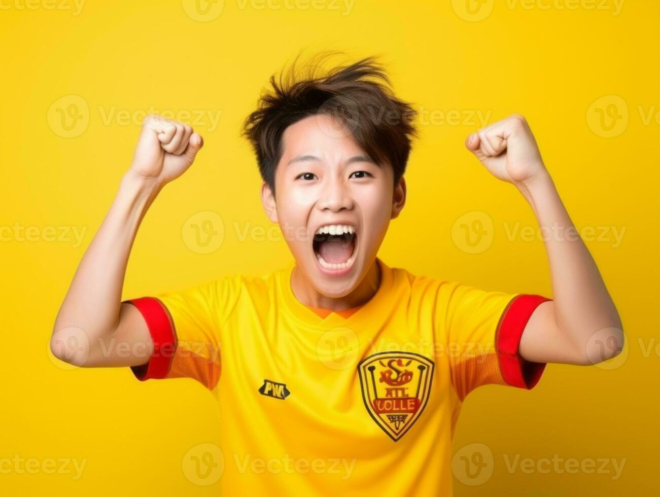 Young asian kid dressed in sportswear clearly active and full of energy AI Generative photo