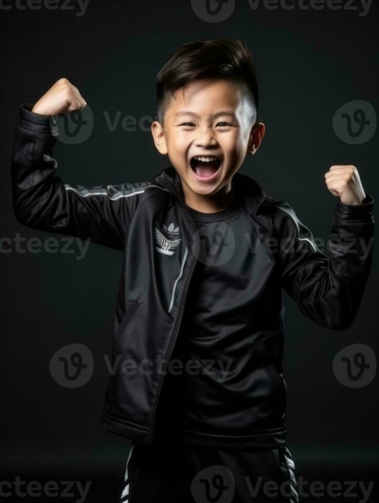 Young asian kid dressed in sportswear clearly active and full of energy AI Generative photo