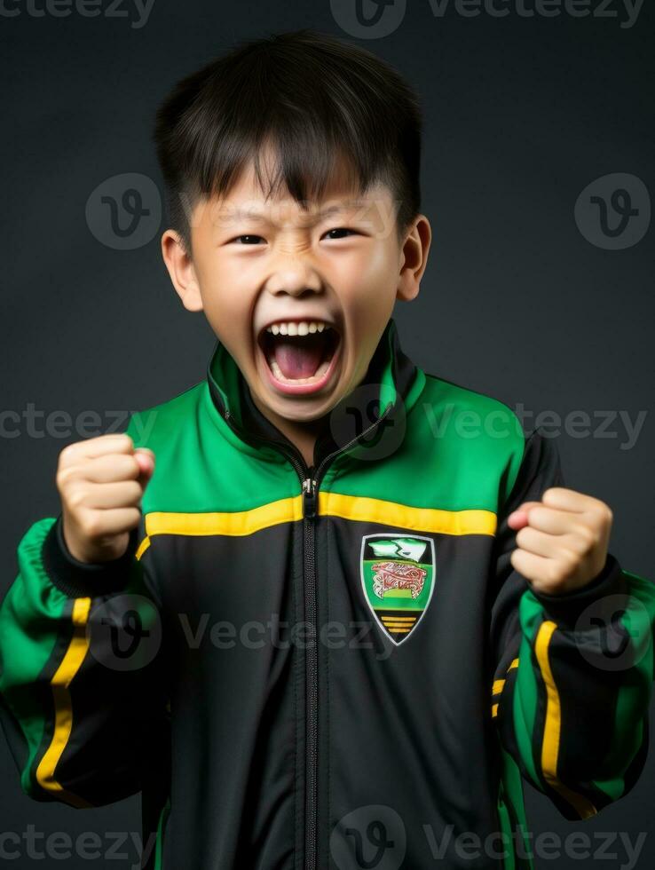 Young asian kid dressed in sportswear clearly active and full of energy AI Generative photo