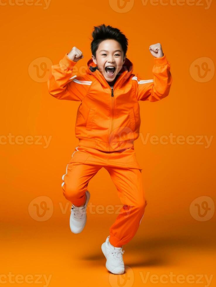 Young asian kid dressed in sportswear clearly active and full of energy AI Generative photo