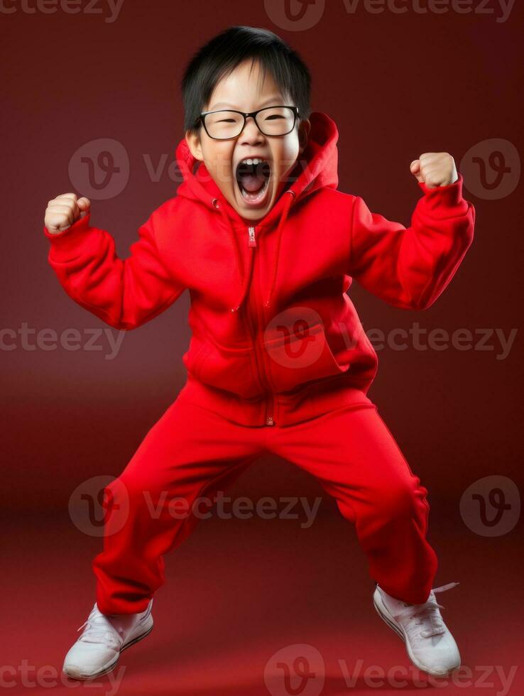 Young asian kid dressed in sportswear clearly active and full of energy AI Generative photo