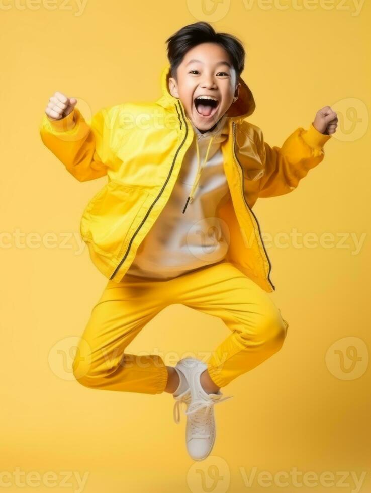 Young asian kid dressed in sportswear clearly active and full of energy AI Generative photo
