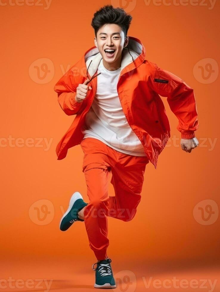 Young asian man dressed in sportswear clearly active and full of energy AI Generative photo