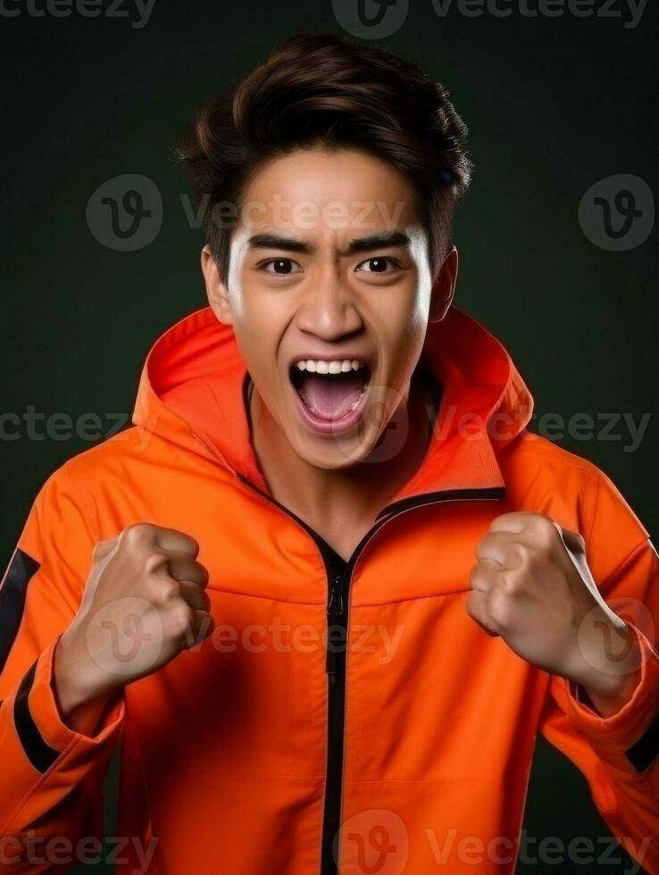 Young asian man dressed in sportswear clearly active and full of energy AI Generative photo