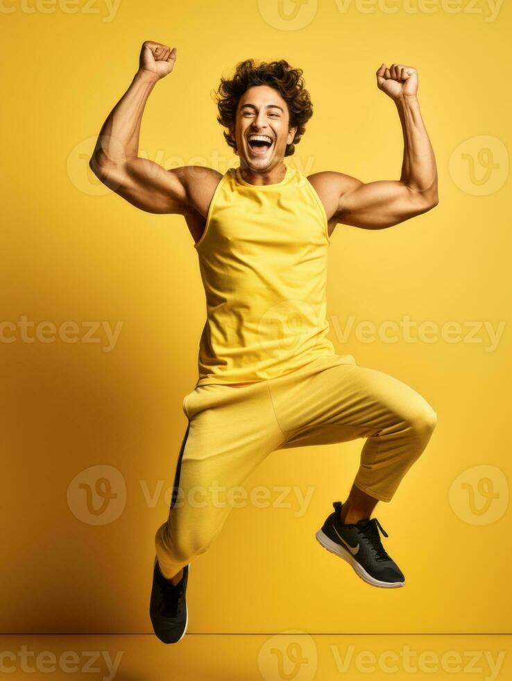 Young asian man dressed in sportswear clearly active and full of energy AI Generative photo