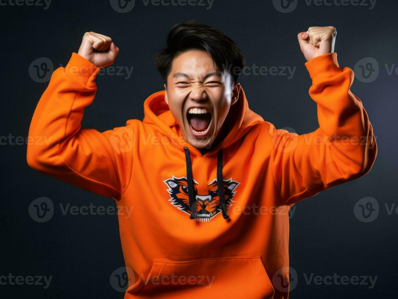 Young asian man dressed in sportswear clearly active and full of energy AI Generative photo