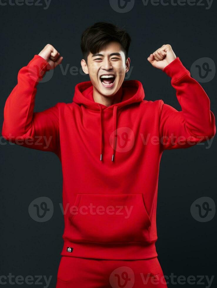 Young asian man dressed in sportswear clearly active and full of energy AI Generative photo