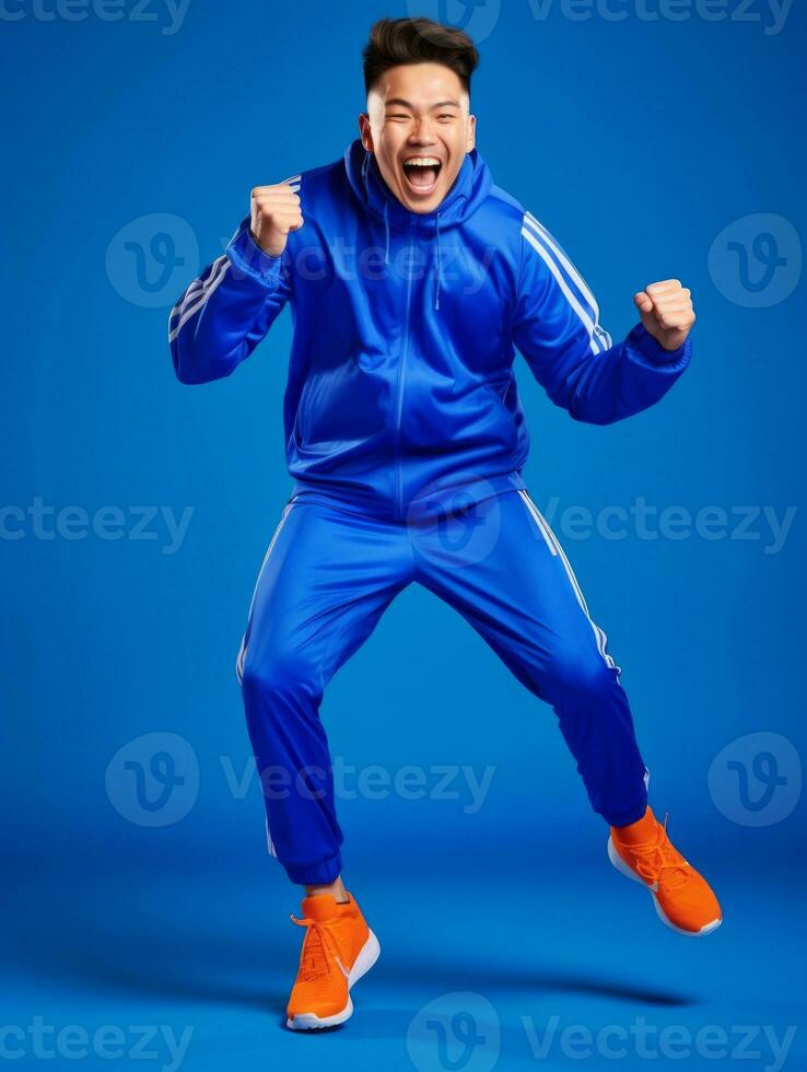 Young asian man dressed in sportswear clearly active and full of energy AI Generative photo