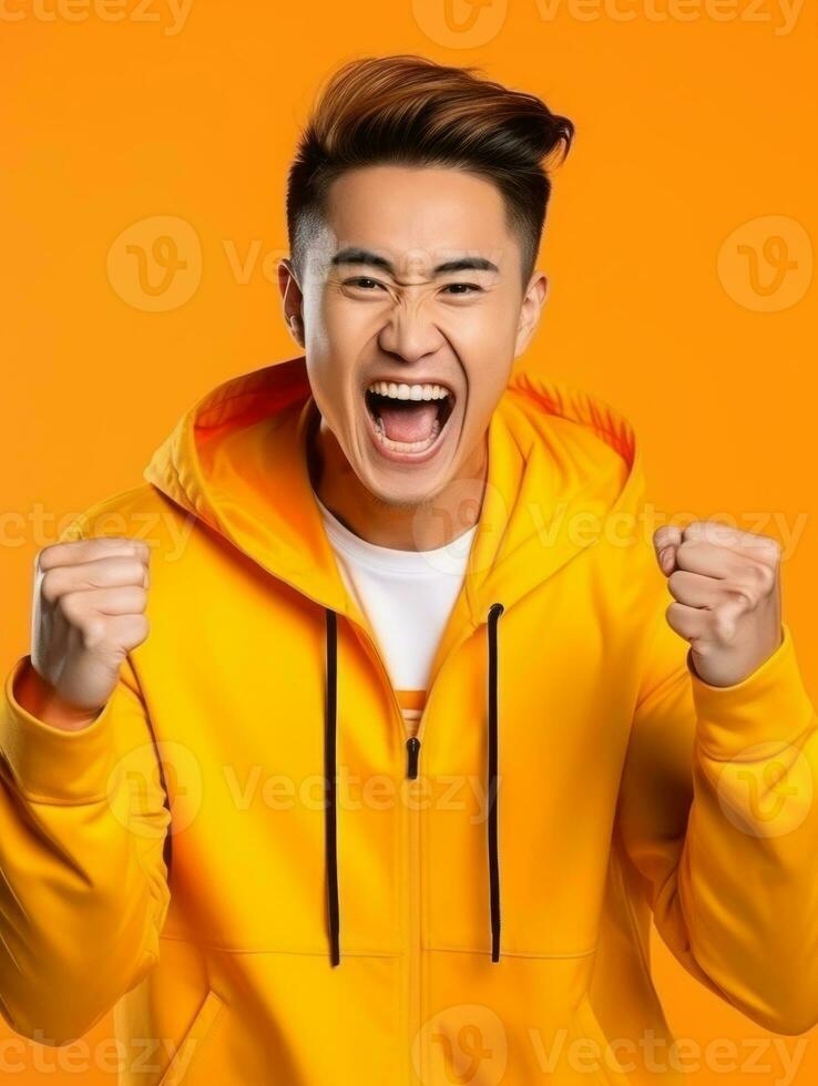 Young asian man dressed in sportswear clearly active and full of energy AI Generative photo