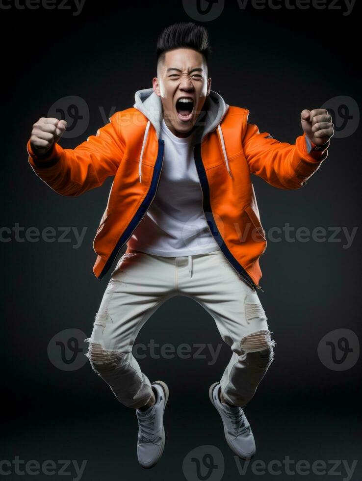Young asian man dressed in sportswear clearly active and full of energy AI Generative photo