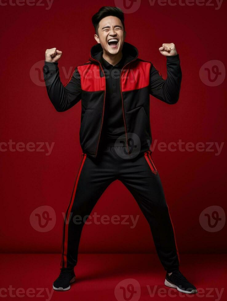 Young asian man dressed in sportswear clearly active and full of energy AI Generative photo