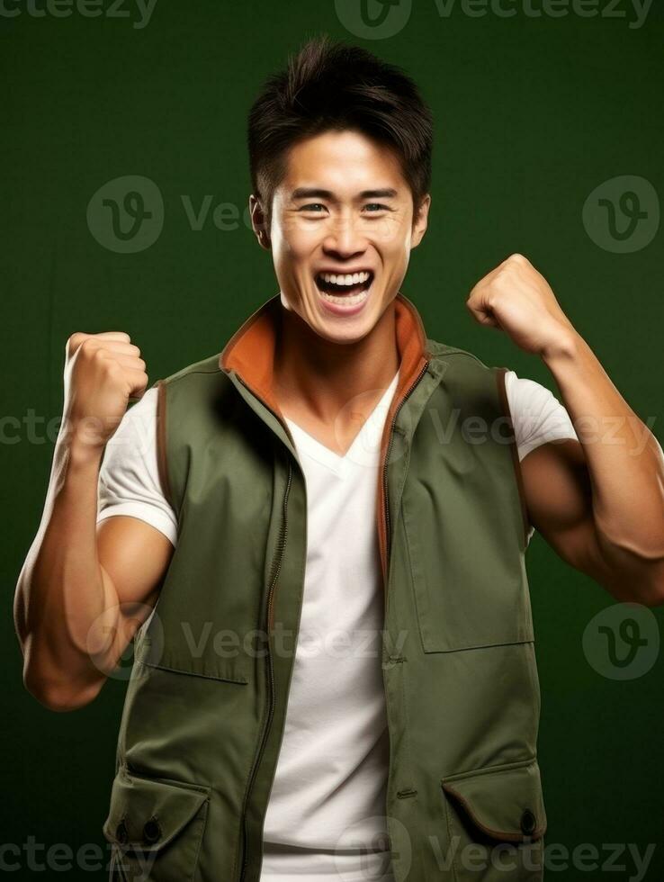 Young asian man dressed in sportswear clearly active and full of energy AI Generative photo