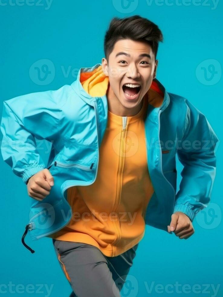 Young asian man dressed in sportswear clearly active and full of energy AI Generative photo