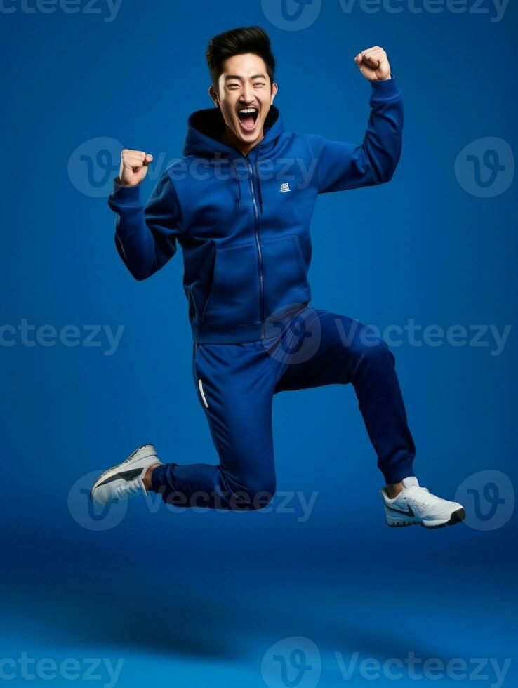 Young asian man dressed in sportswear clearly active and full of energy AI Generative photo
