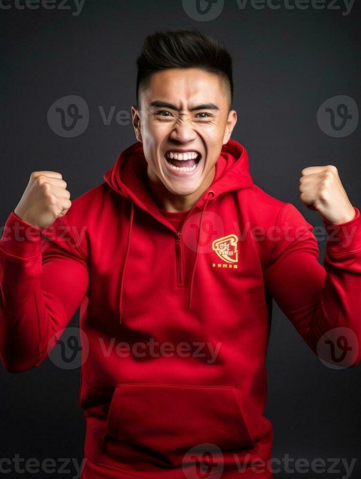 Young asian man dressed in sportswear clearly active and full of energy AI Generative photo