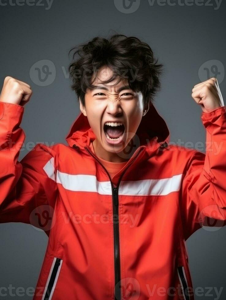 Young asian man dressed in sportswear clearly active and full of energy AI Generative photo