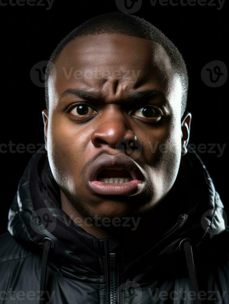 Young man with African features who appears to be shocked AI Generative photo
