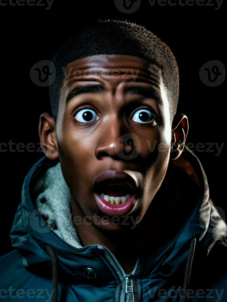 Young man with African features who appears to be shocked AI Generative photo