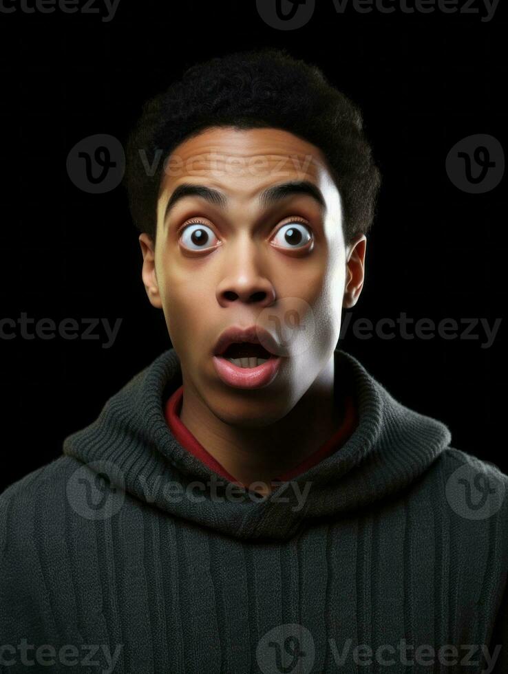 Young man with African features who appears to be shocked AI Generative photo