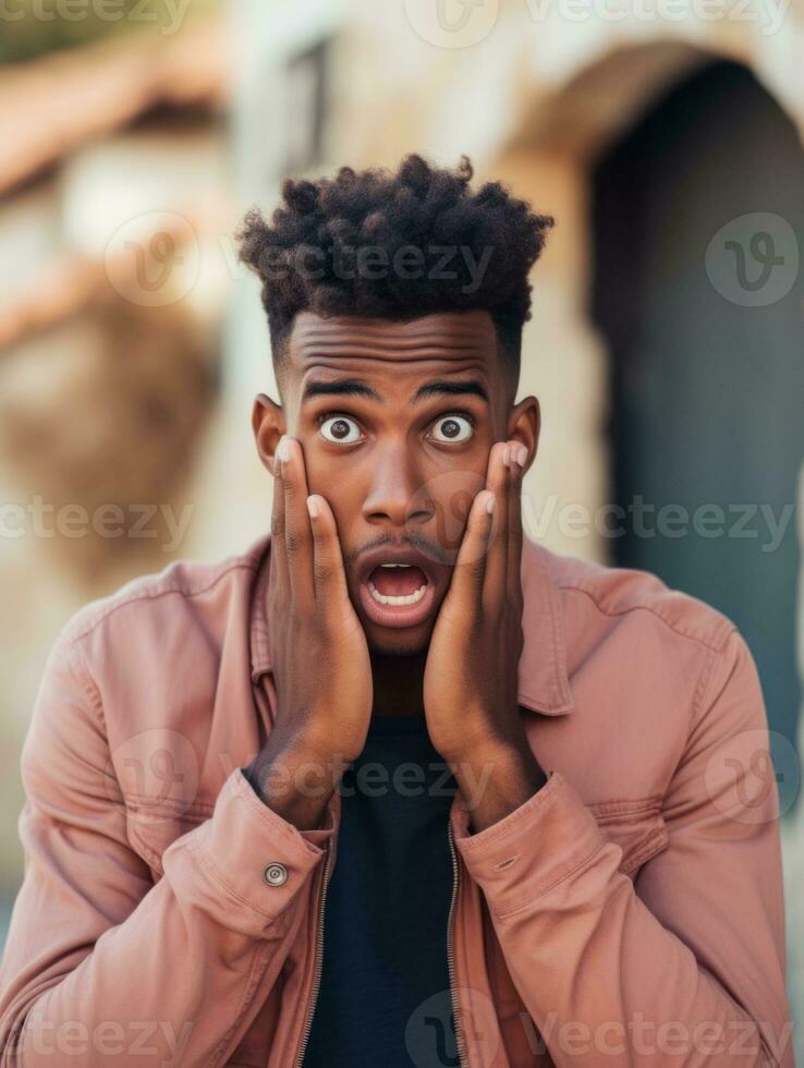 Young man with African features who appears to be shocked AI Generative photo