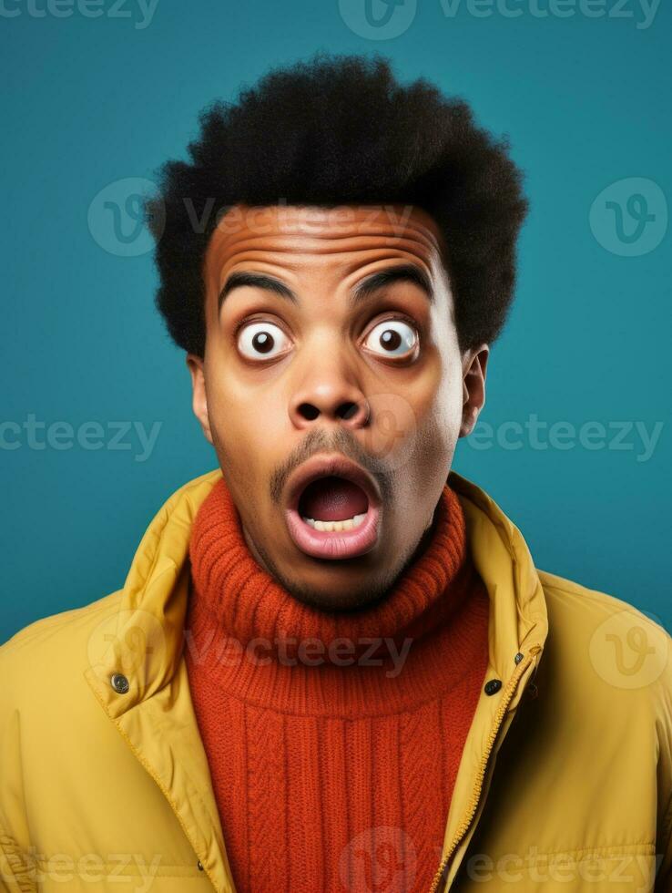 Young man with African features who appears to be shocked AI Generative photo