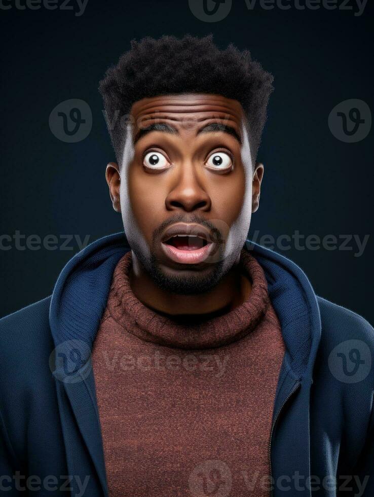 Young man with African features who appears to be shocked AI Generative photo