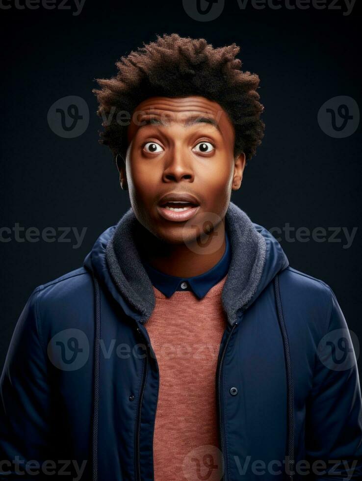 Young man with African features who appears to be shocked AI Generative photo