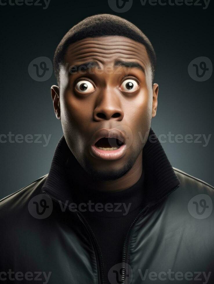 Young man with African features who appears to be shocked AI Generative photo
