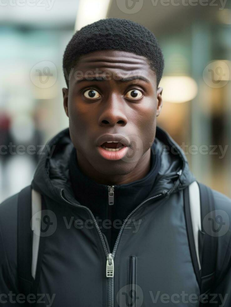 Young man with African features who appears to be shocked AI Generative photo