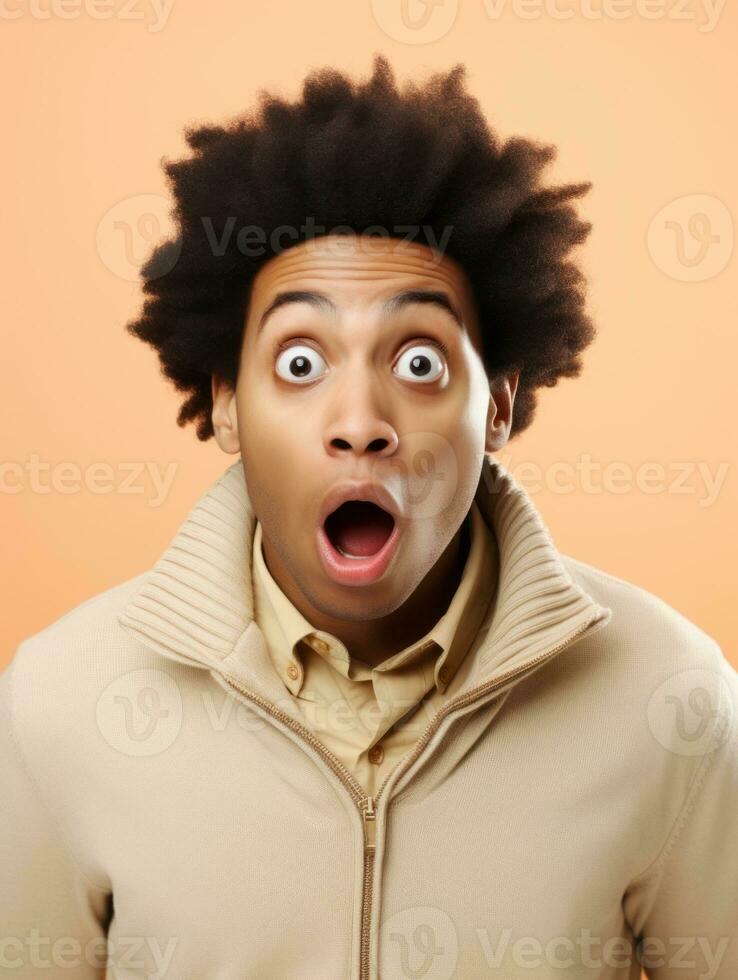 Young man with African features who appears to be shocked AI Generative photo